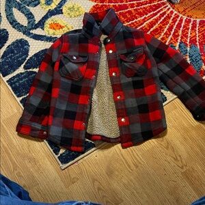 Eddie Bauer Kids Red and Black Plaid Sherpa Jacket